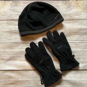 Nike Fleece Beanie Hat and Gloves Set Kids Size 4-7